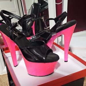 Pleaser Sky309 Black/Pink Neon Glitter Pole Heels